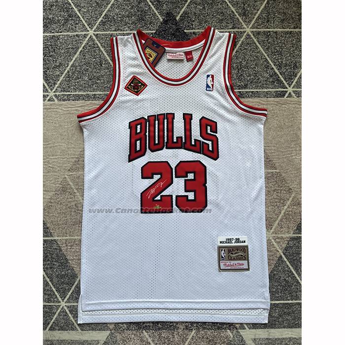 Maglia Chicago Bulls Michael Jordan No 23 Mitchell & Ness 1997-98 Bianco Firmada